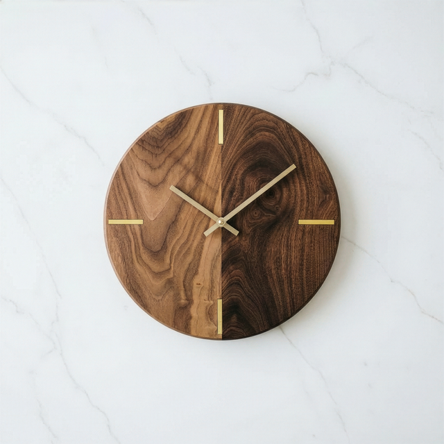Walnut Burl Wood Clock 12 Inches