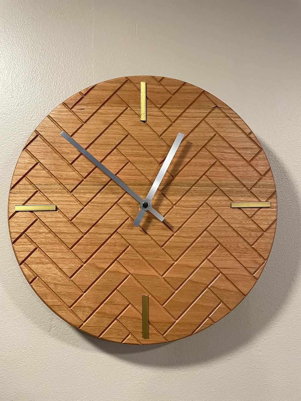 Herringbone with Brass Inlays Clock 12 Inch Maple Birch Woodworking
