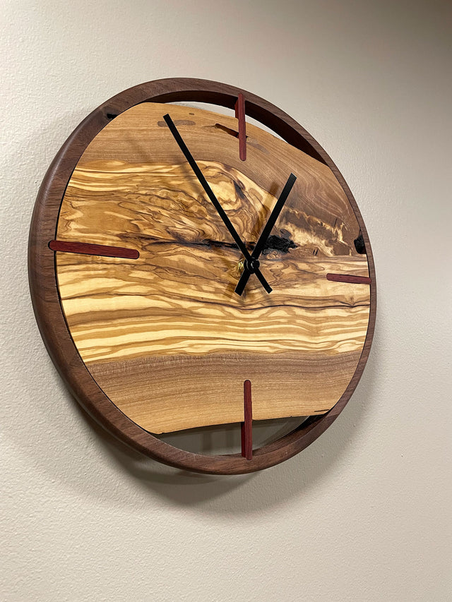 Olive wood live edge clock