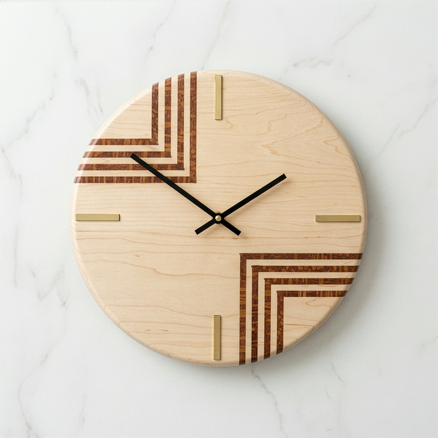Maple Leopardwood Art Deco Clock 12 Inches