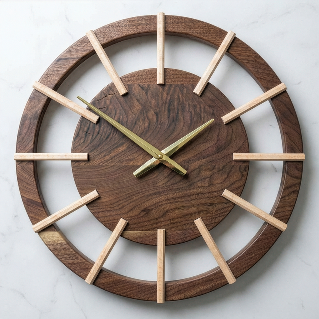Walnut Maple Wagon Wheel Clock 18 inches