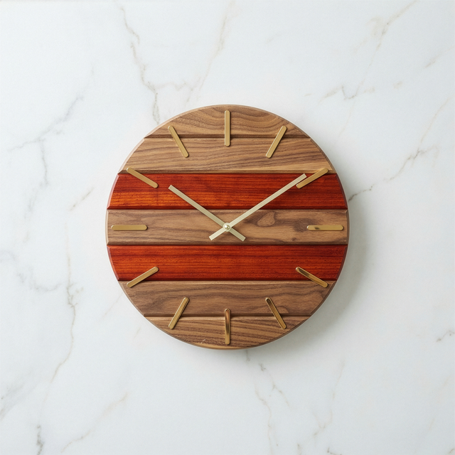 Walnut Padauk 12 Inch Clock with Brass Inlay