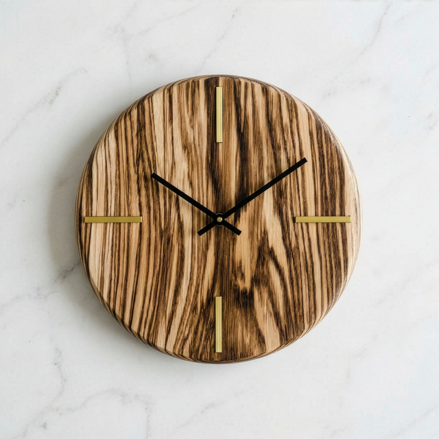 Zebrawood Clock with Brass Inlays 12 inches