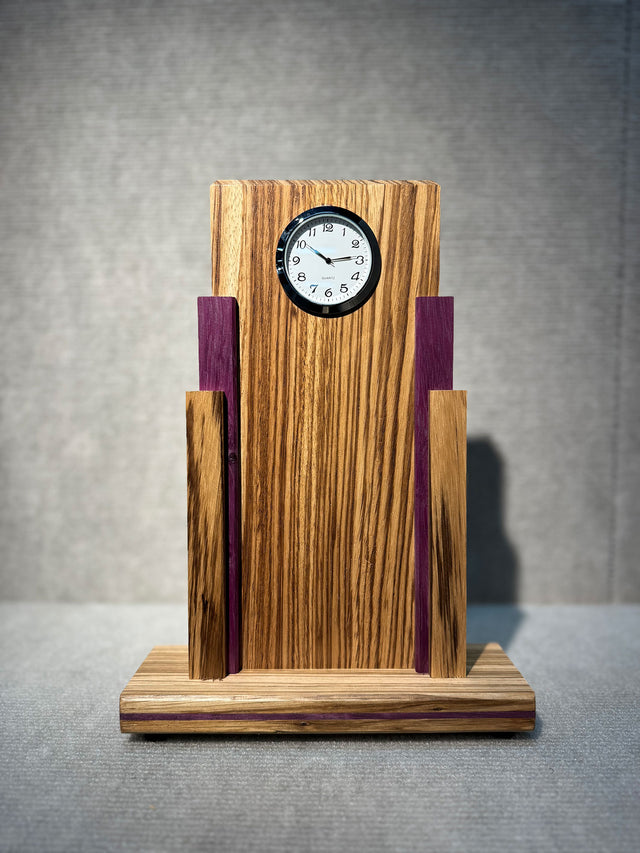 Zebrawood Purpleheart Art Deco Mantel Clock