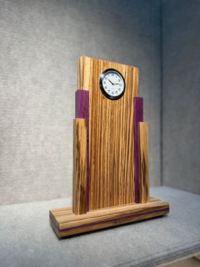 Zebrawood Purpleheart Art Deco Mantel Clock