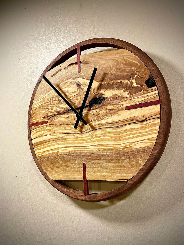 Olive wood live edge clock