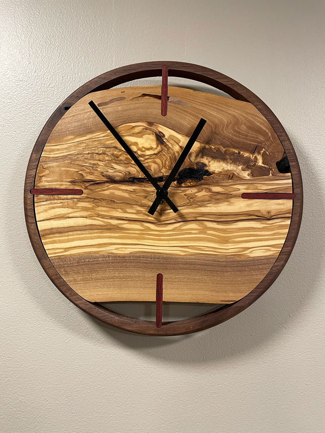 Olive wood live edge clock